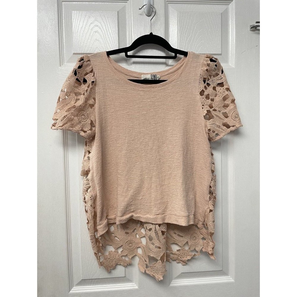 Everleigh Womens Light Pink Lace Cotton Top S